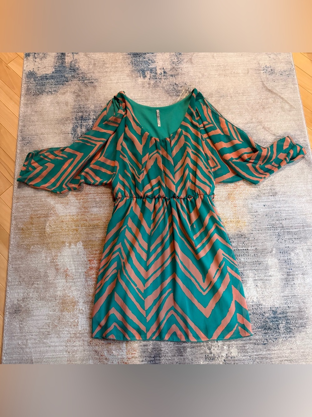 Green and Orange Chevron Print Dress